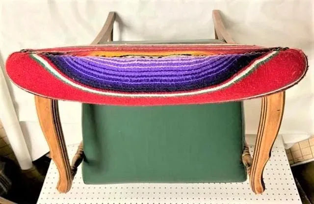 Early 20th Century Spanish Revival Arm Chair With of Colorful Sarape and Italian Leather Upholstery - Image 6