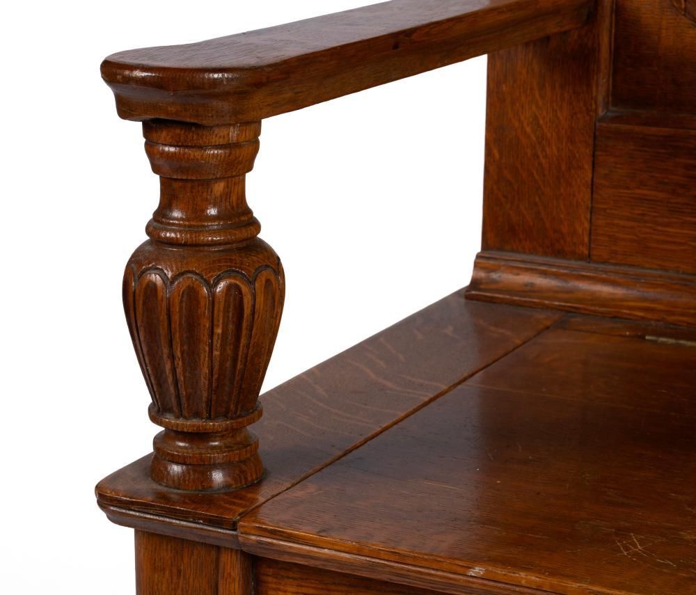 Antique Edwardian Carved High Back Monk's Bench With Storage - Image 6