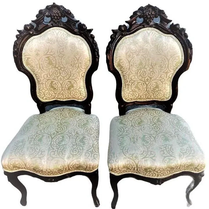 Antique Austro-Hungarian Heavily Carved Walnut Side Chairs - a Pair - 19th Century - Image 6