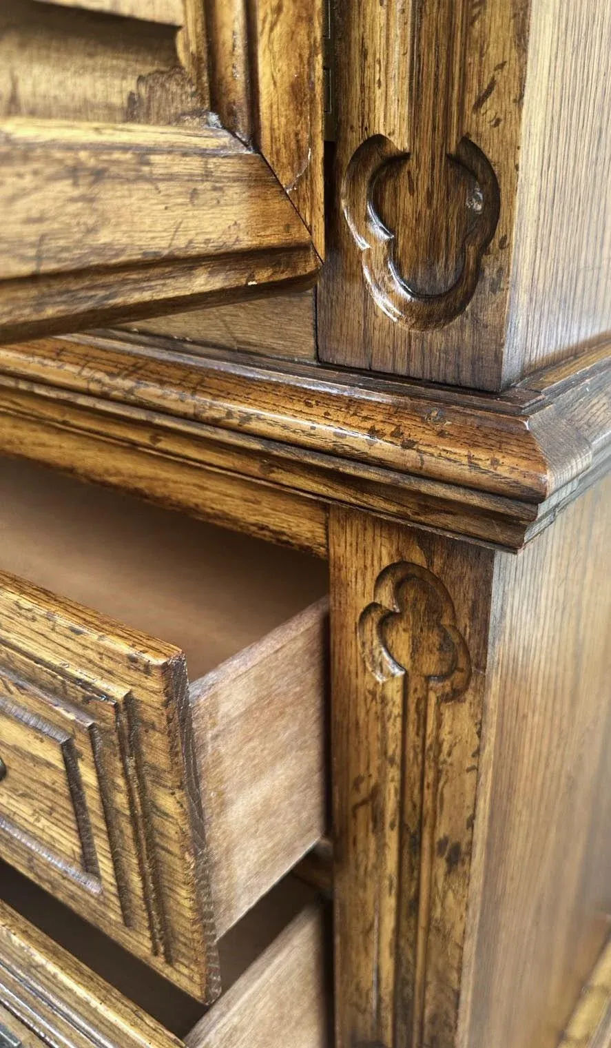 Spanish Revival Oak Armoire or Liquor Cabinet - Vintage Circa 1970s - Image 6