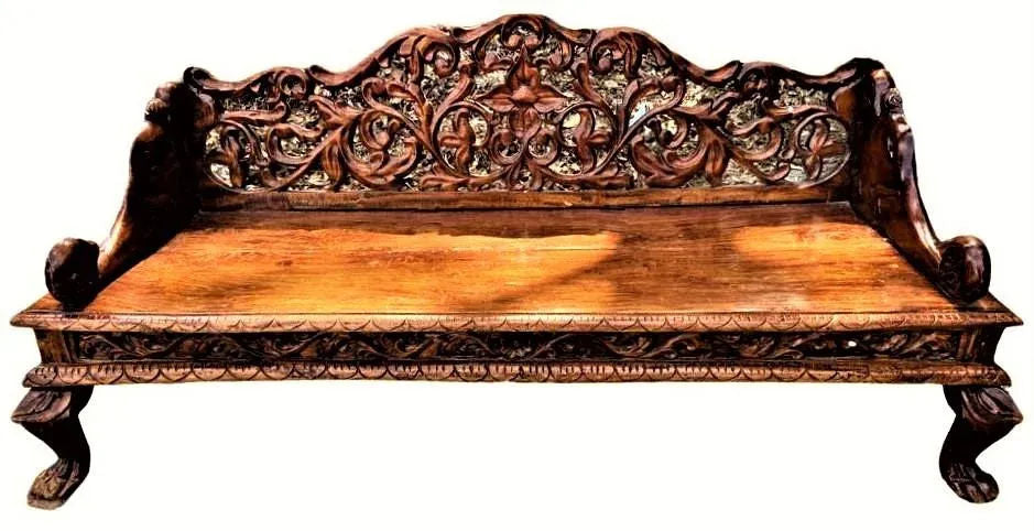 Ornately Carved Teak Bench From South Asia - Mid 20th Century - Image 6
