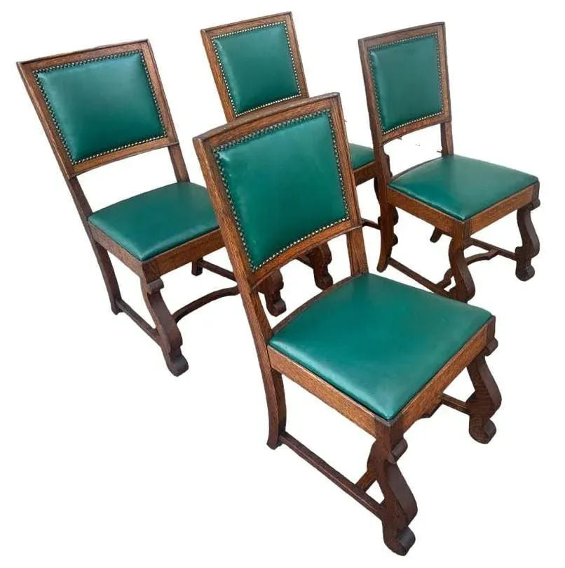Antique Oak Hacienda Style Chairs - Set of 4 - Image 6