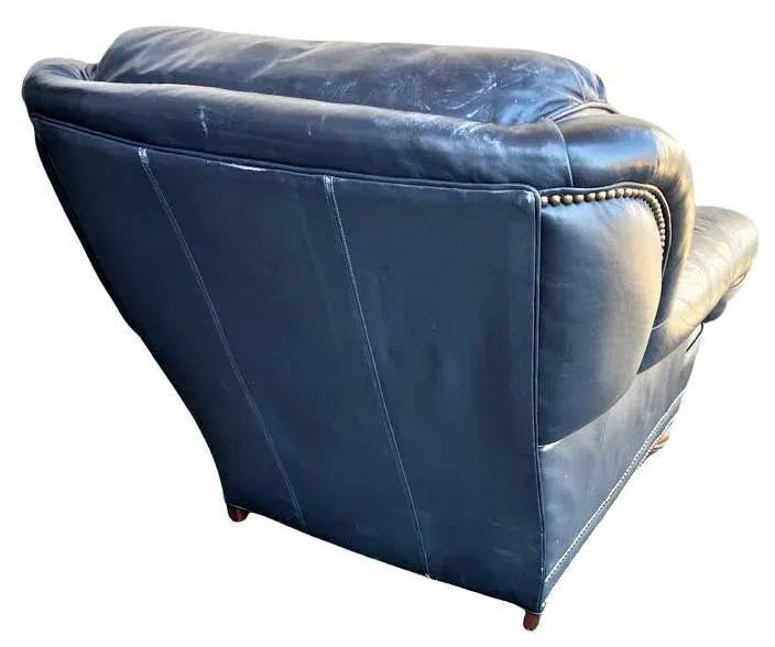 Vintage Button Tufted Leather Dark Blue Chair Made in North Carolina - Late 20th Century - Image 6