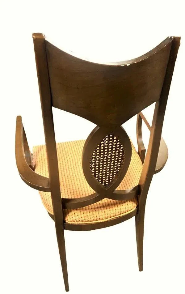 Romweber Invicta Mid 20th Century Burlwood, Walnut, and Cane Dining Chairs - Set of 6 - Image 6