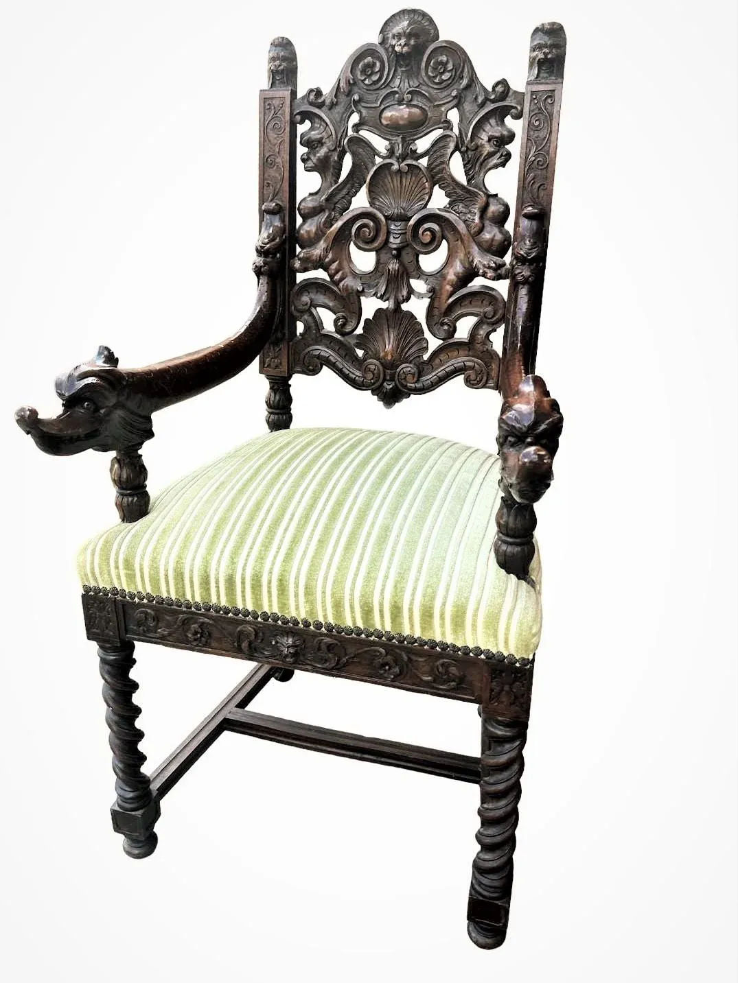 Monumental 10' X 5.5' Renaissance Revival French Walnut Banquet Table With 12 Chairs - Antique Circa Mid 19th Century - Image 6