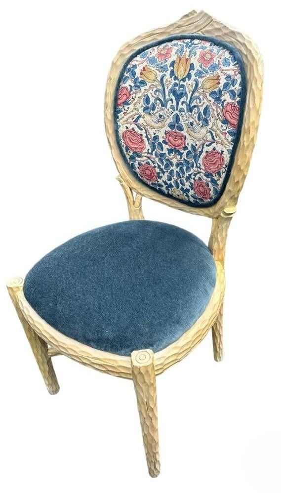 Faux Bois Dining Table and Four Chairs by Andre Originals With New William Morris 'Rose' Linen Upholstery - Vintage Late 20th Century - Image 6