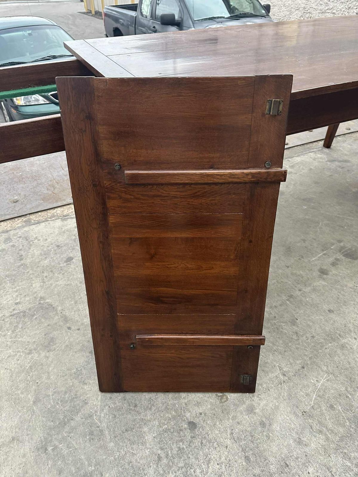 Solid Elm Wood Dining Table Extending to 9' -- Vintage Late 20th Century - Image 6