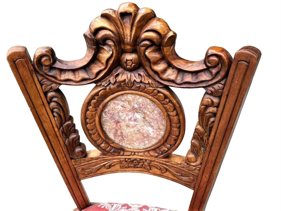 Spanish Baroque Style Heavily Carved Desk and Chair Set With Marble Inserts - Circa 1990 - Image 6