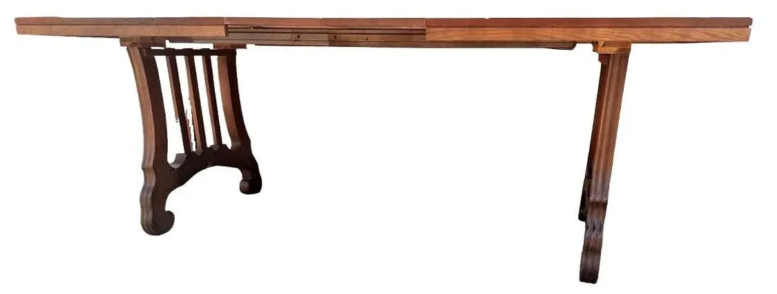 Spanish Style Lyre Leg Pecan Dining Table - Vintage Mid 20th Century - Image 6