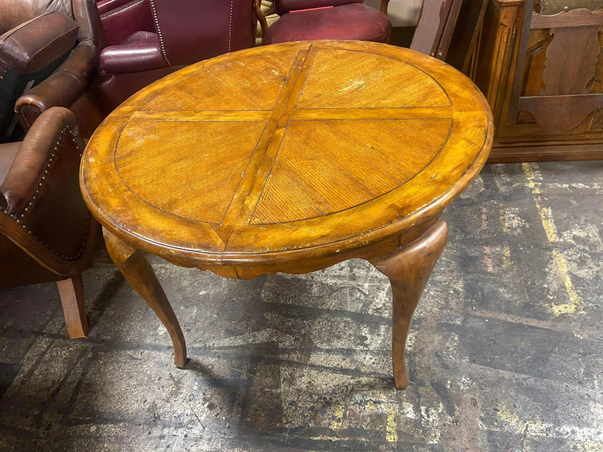 French Country Fruitwood and Oak Parquet Dining Table - Late 20th Century - Image 6