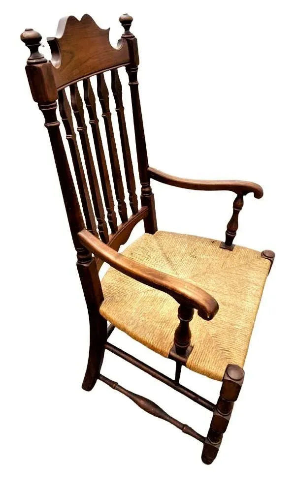 Vintage Solid Walnut and Rush Seat Dining Chairs - Set of 6 With 2 Armchairs - Image 6