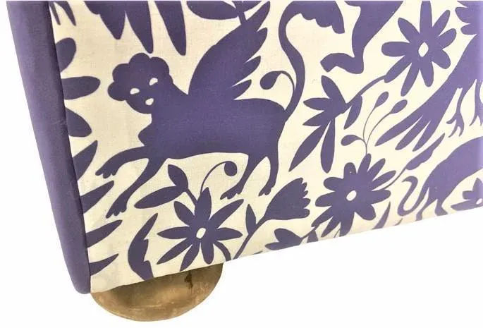 Otomi Print and Velvet Upholstery on Large Mid 20th Century Vintage Hollywood Regency Tuxedo Sofa - Image 6