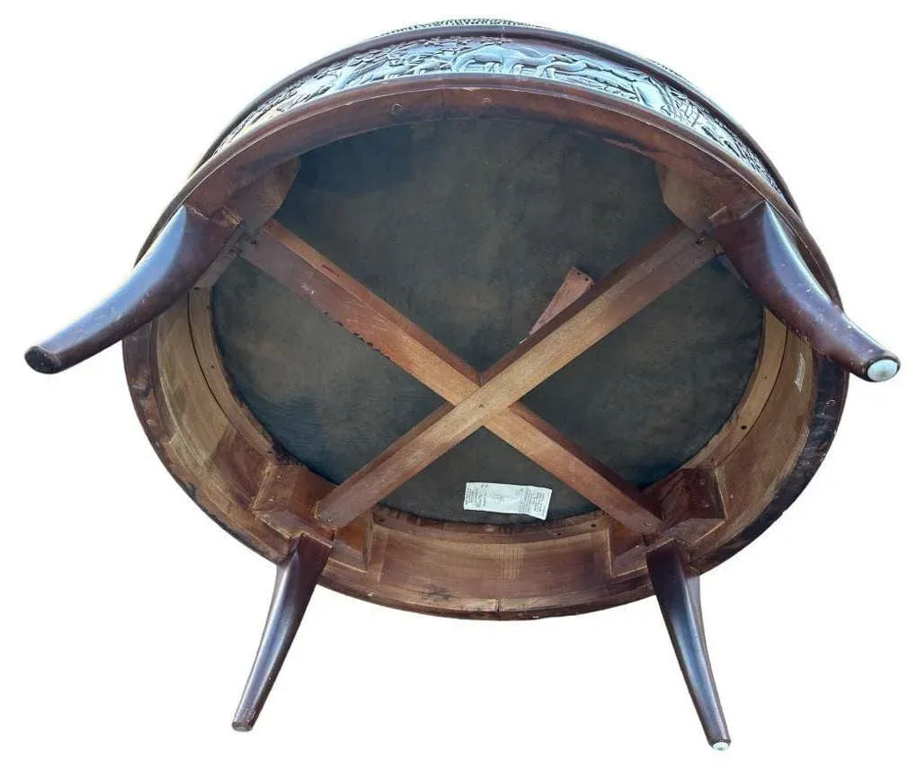 Sam Moore Safari Round Cocktail Ottoman With Carved Teakwood Frame and Cheetah Print Upholstery - Image 6