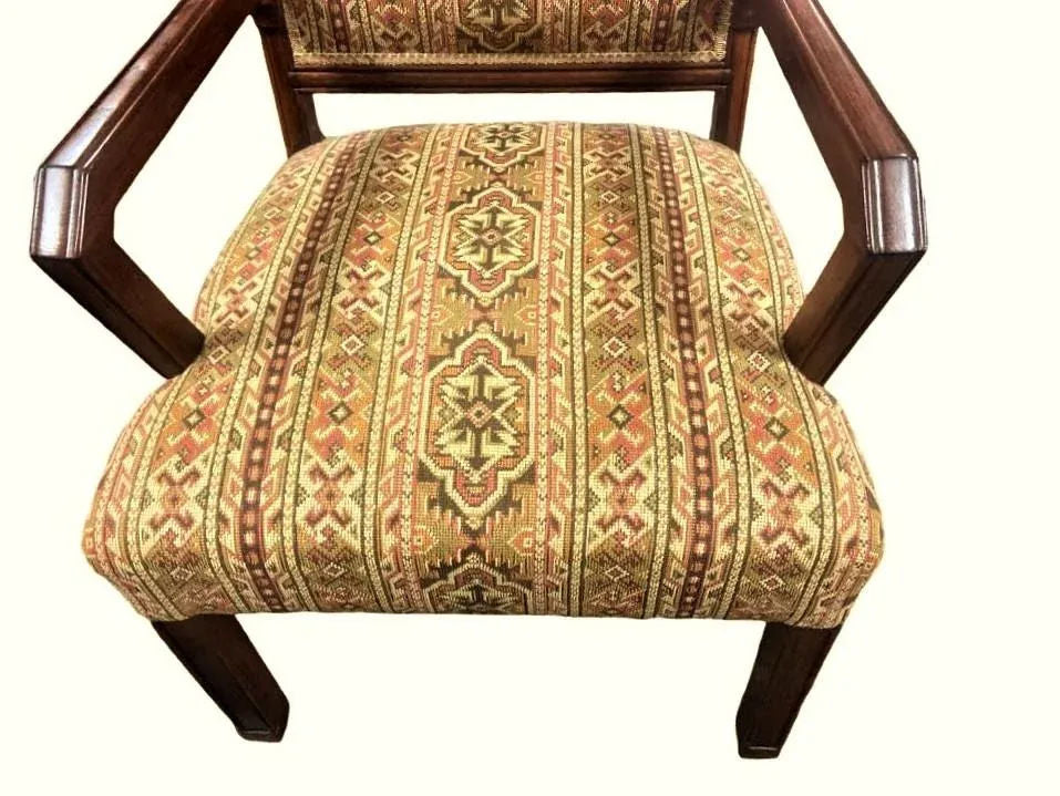 Early 20th Century Antique Prairie Style Tall 56" Throne Chair With Southwestern Tapestry Upholstery - Image 6