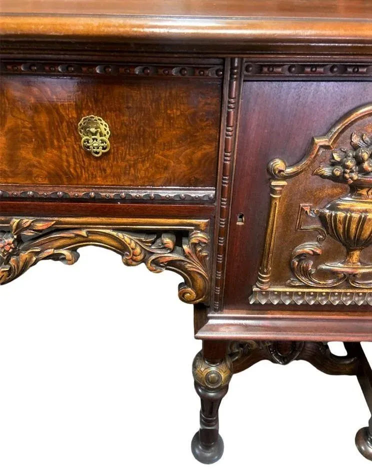 Al Capone's Chicago Era Antique Spanish Revival Walnut and Burlwood 78" Sideboard - 1920s - Image 6