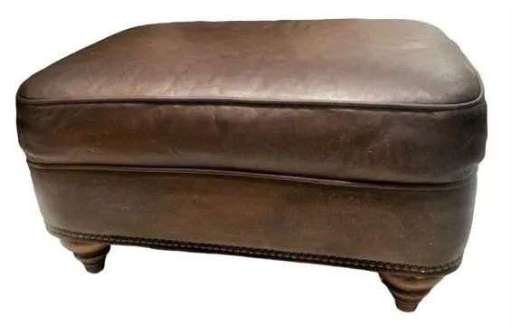Vintage Chesterfield Leather Writer's Chair and Ottoman With Oriental Tapestry Details - Image 6