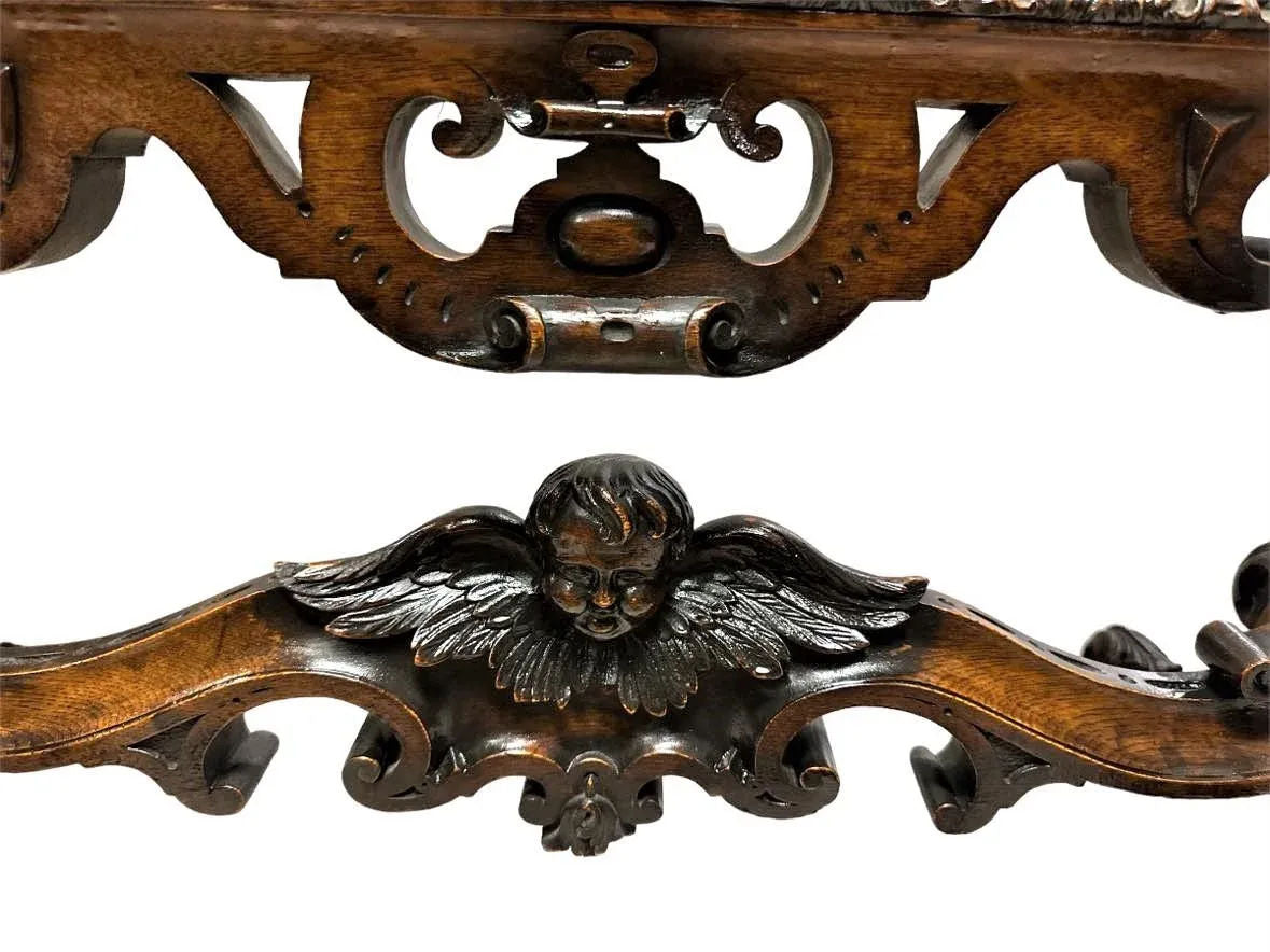 Antique Large Spanish Baroque Style Fire Screen in Carved Walnut and Needlepoint - Late 19th Century - Image 6