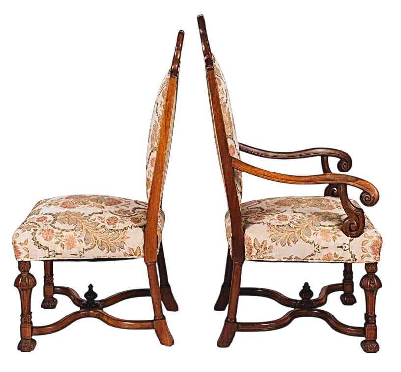Set of Eight Antique 19th Century French Baroque Carved Walnut and Upholstery Dining Chairs - Image 6