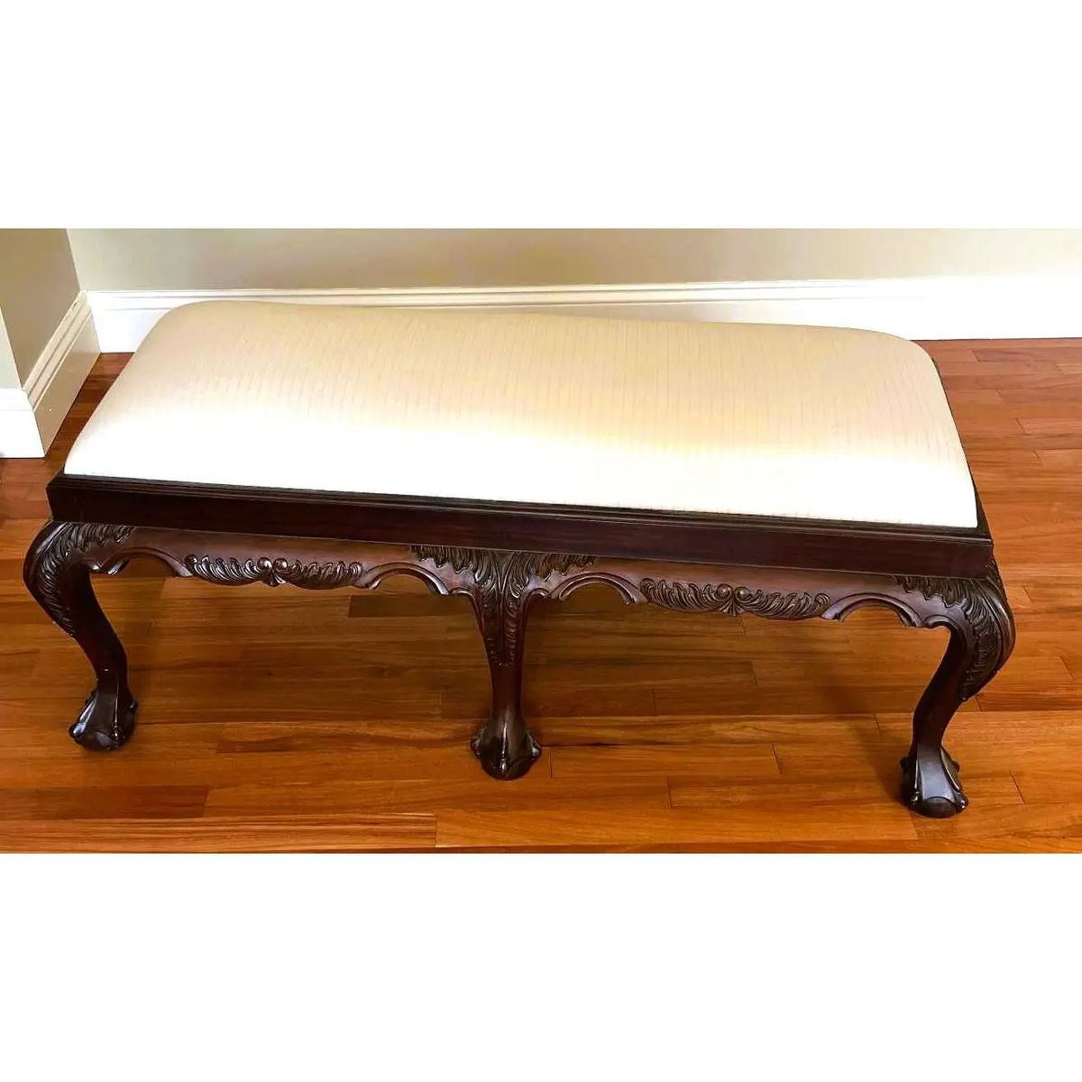 Mahogany Clawfoot Bench by Georgian Furnishings Co. Of New Orleans - Vintage Late 20th Century - Image 6
