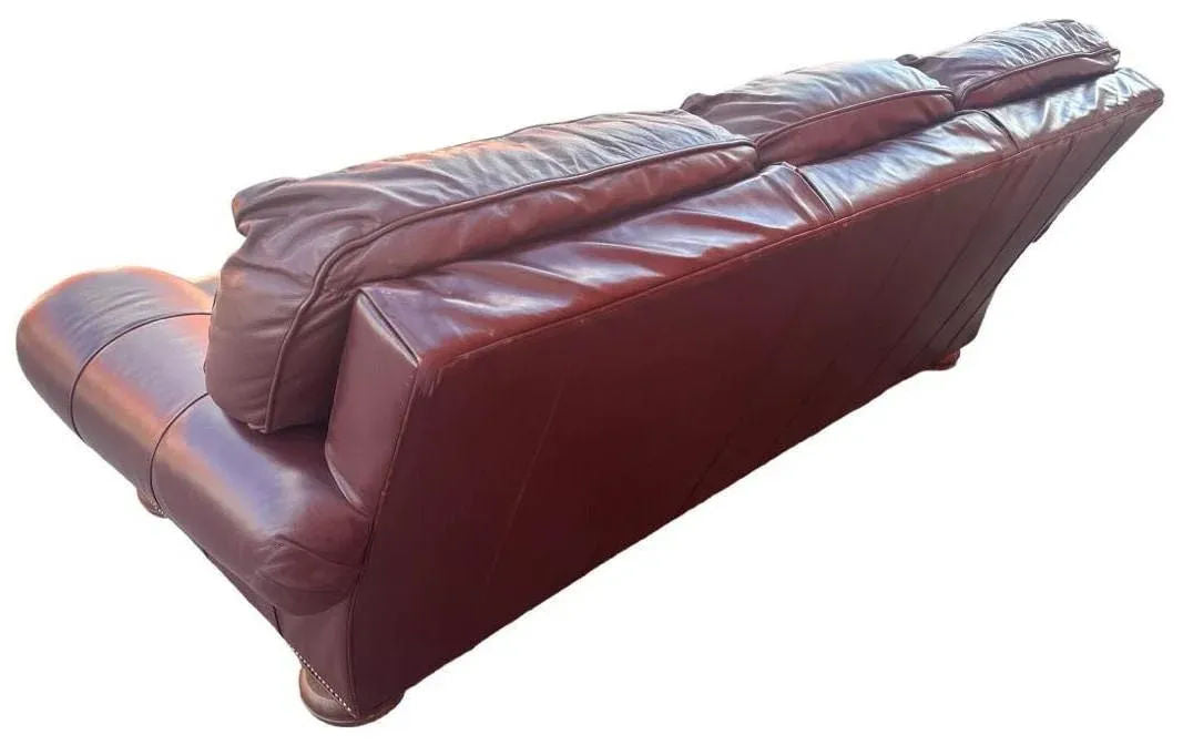 Thomasville Burgundy Leather 92” Sofa With Nail Head Trim - Image 6