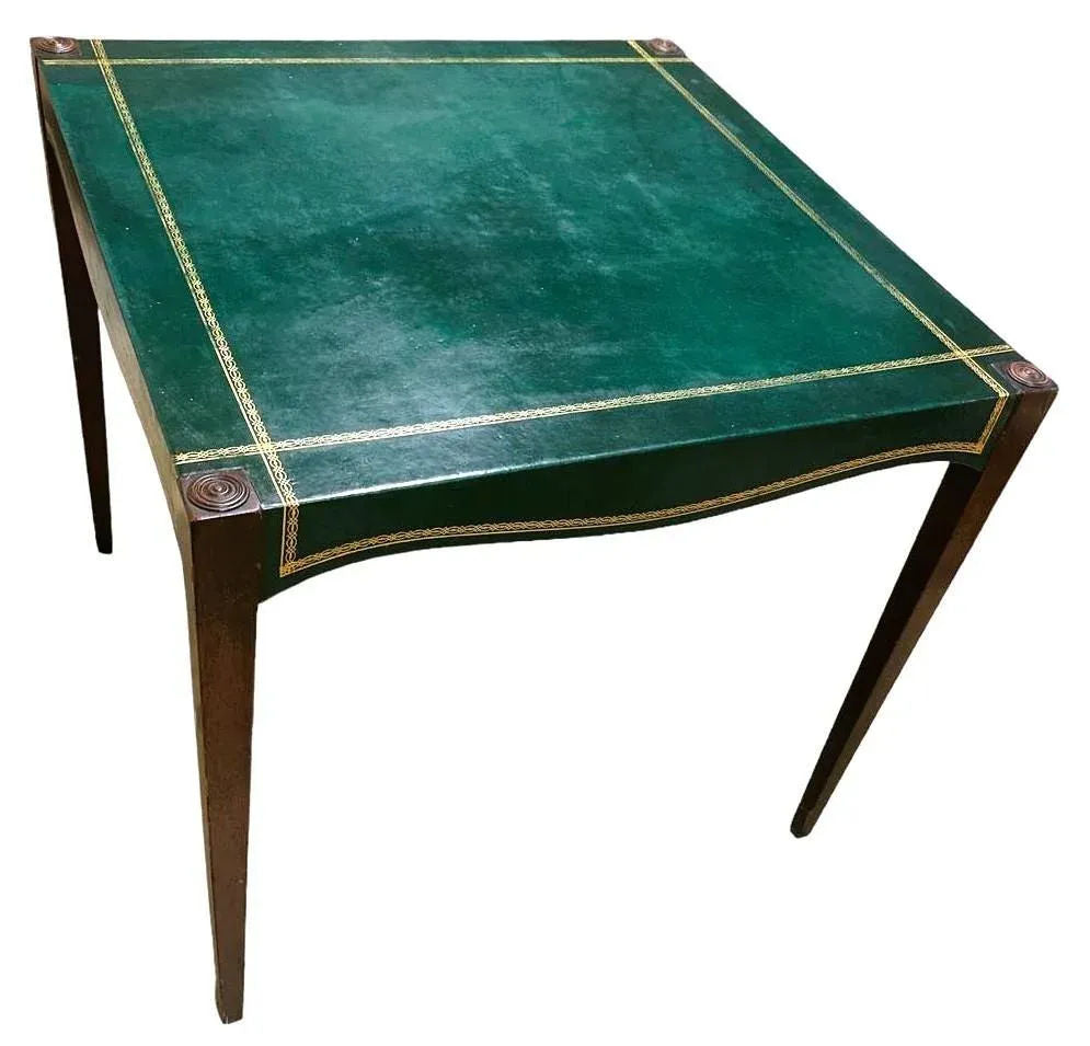 Barnard & Simonds Tooled Green Leather and Mahogany Game Table - Antique Circa 1920s - Image 6