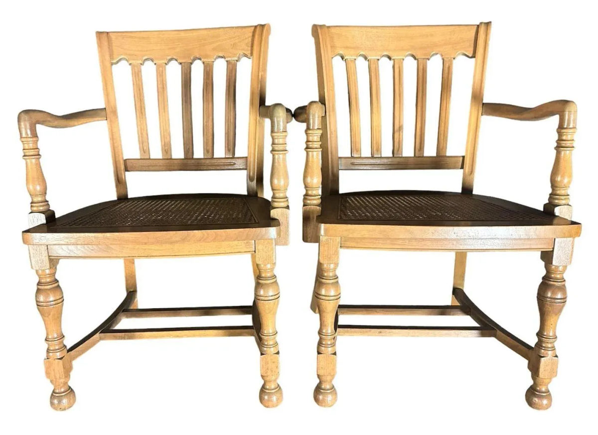 Cerused Walnut and Cane Chairs in a Mid 20th Century Spanish Style - a Pair - Image 6