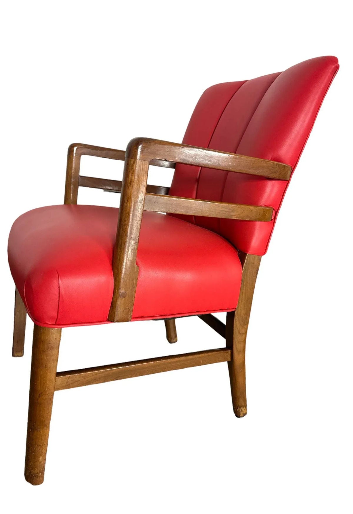 Pair of Vintage Gunlocke Channel Back Chairs With New Red Goatskin Leather Upholstery - Circa 1950s - Image 6