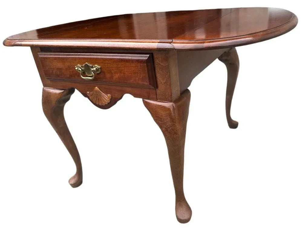 Solid Cherry Wood Drop Leaf Queen Anne Side Table by American Drew - Vintage Late 20th Century - Image 6