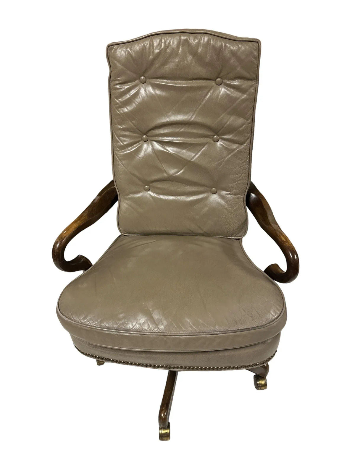Button Tufted Leather Vintage Executive Swivel Chair With Nail Head Trim - Image 6