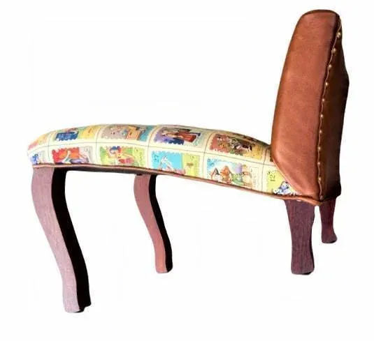Mexican Loteria Fabric and New Leather Upholstery on Antique Footstools - a Pair - Image 6