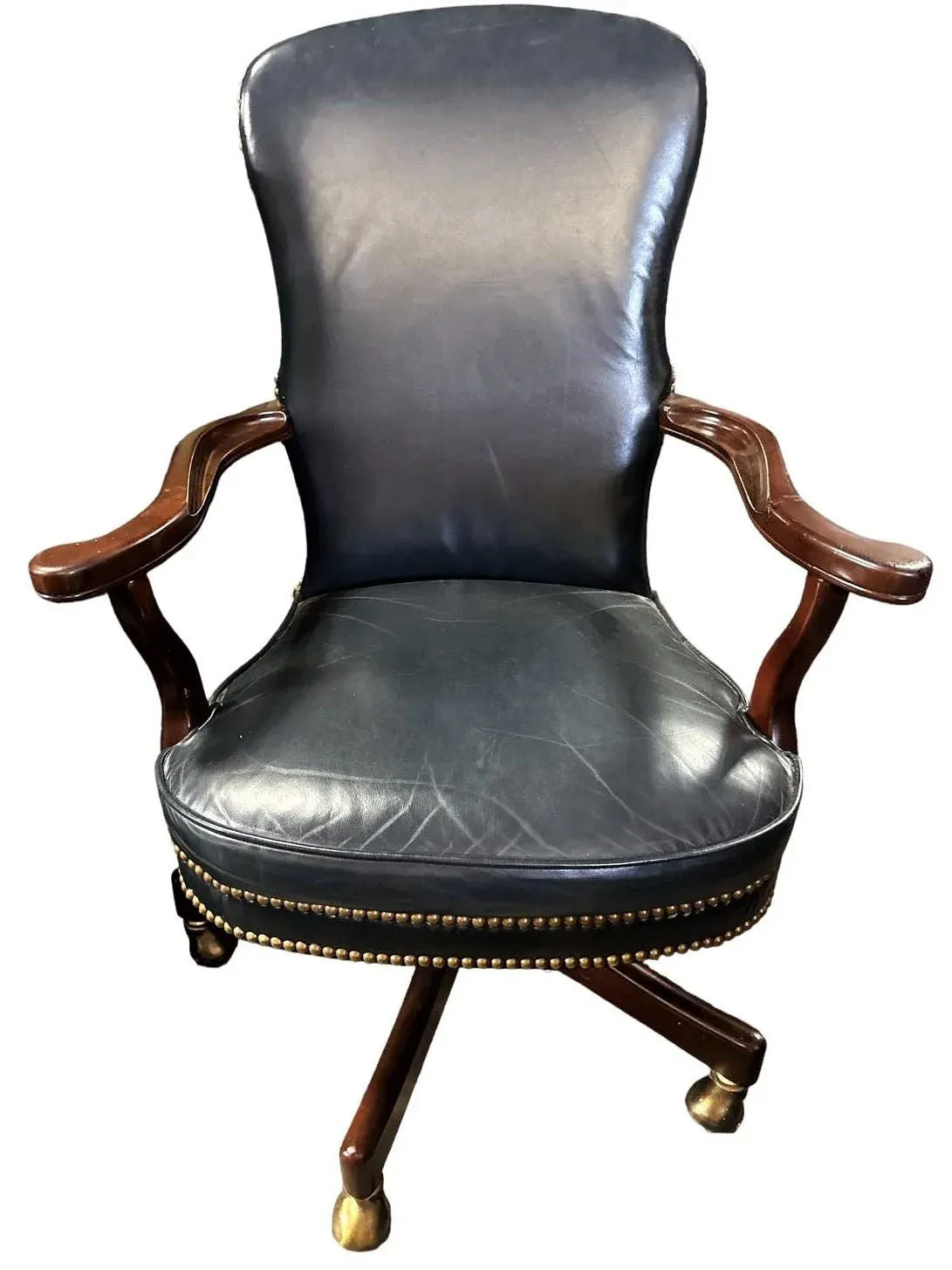 Quaker Furniture Hickory North Carolina Dark Blue Leather Swivel Chair - Image 6