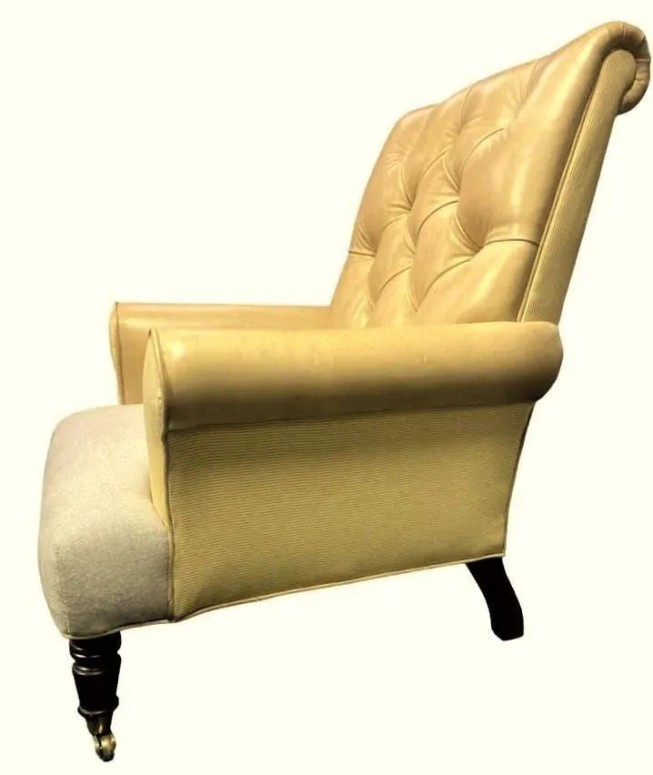 Ralph Lauren Home Vintage Chesterfield Chair and Ottoman Reupholstered With Otomi Hand Embroidery and Leather - Image 6