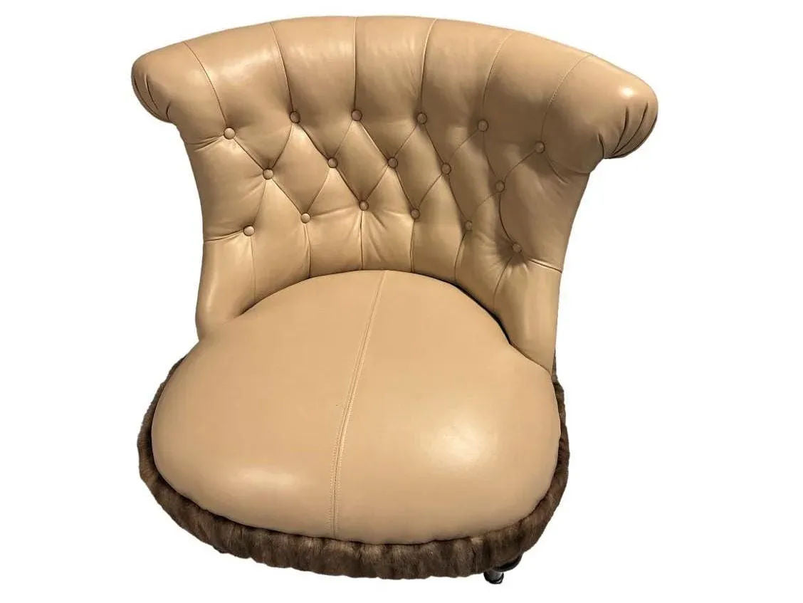 Mink Fur and Calfskin Upholstered Boudoir Chair - Image 6