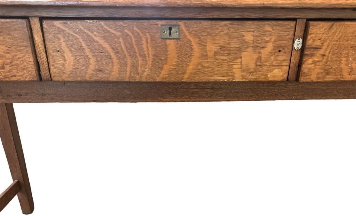Monumental Antique Arts and Crafts Quarter Sawn Oak Railroad Ticket Counter 8 Feet Wide and 5 Feet Tall - Circa 1900 - Image 6