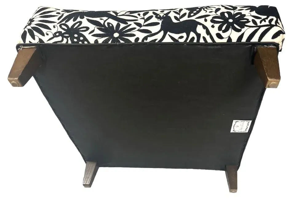 Baker Furniture Ottoman Reupholstered With Vicuña and Otomi Hand Embroidery - Image 6