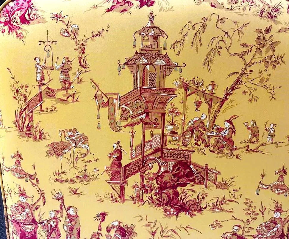New Schumacher ‘Chinois’ Fabric on Antique Louis XVI King Size Mahogany Headboard - Image 6