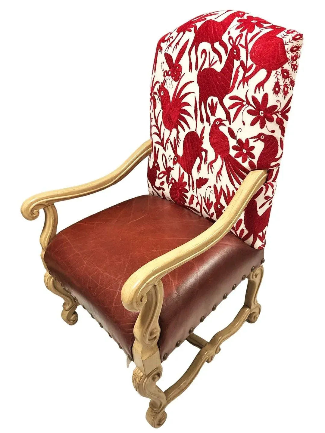 Bernhardt Large Hacienda Chairs in Otomi Hand Embroidery and Leather - a Pair - Early 21st Century - Image 6