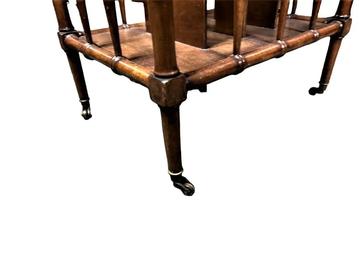 Faux Bamboo Fruitwood and Burlwood Canterbury Style Magazine Table and Floor Lamp - Vintage Mid 20th Century - Image 7