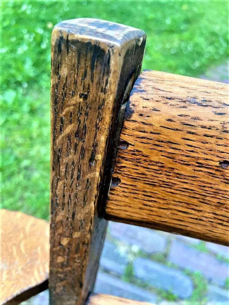 1910 Arts & Crafts Antique Quarter Sawn Oak Chair With Student Writing Surface - Image 7
