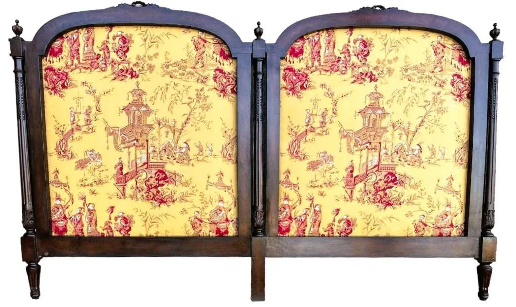 New Schumacher ‘Chinois’ Fabric on Antique Louis XVI King Size Mahogany Headboard - Image 7