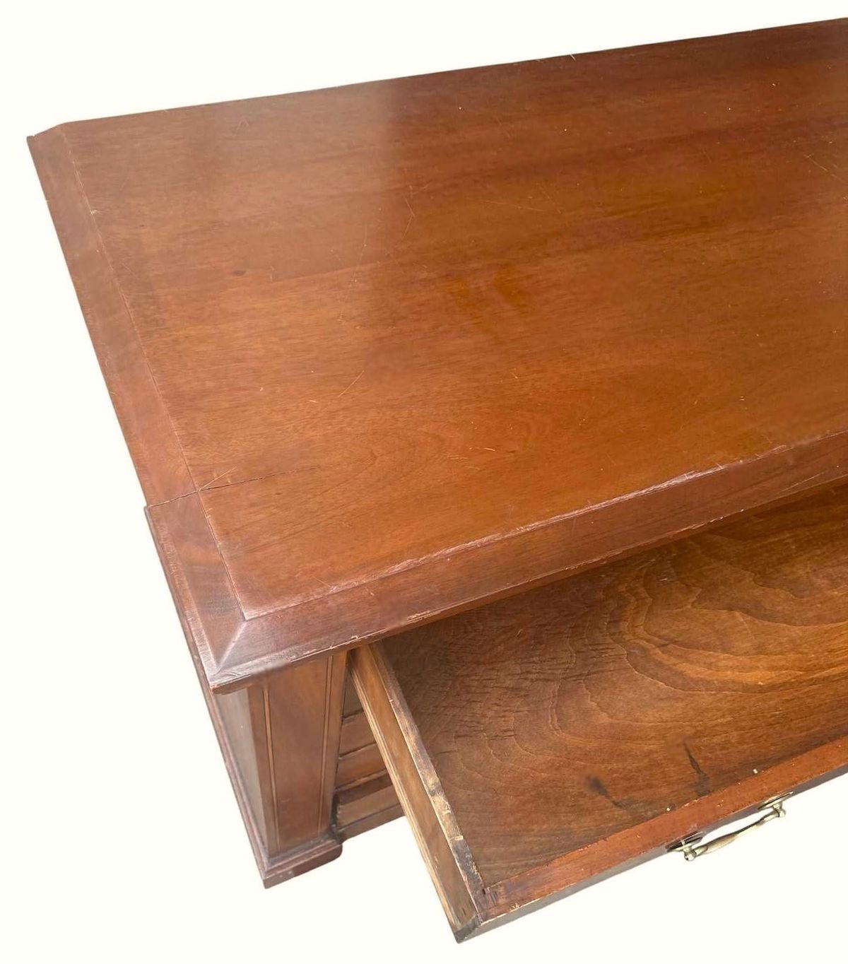 Monumental Antique Edwardian English Wide Solid Cherry Wood Credenza - Circa 1905 - Image 7