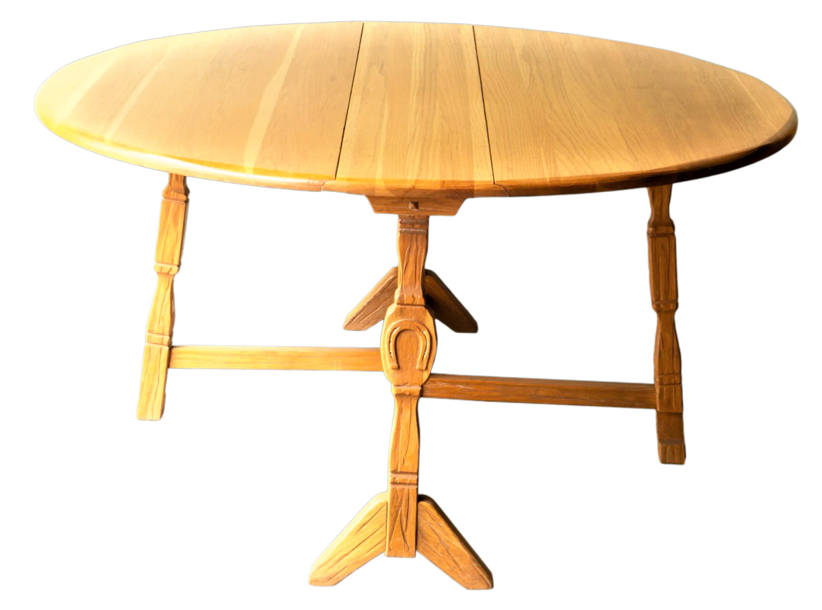 A. Brandt Ranch Oak Drop Leaf 60" Round Dining Table Convertible to Console - Vintage Mid 20th Century - Image 7