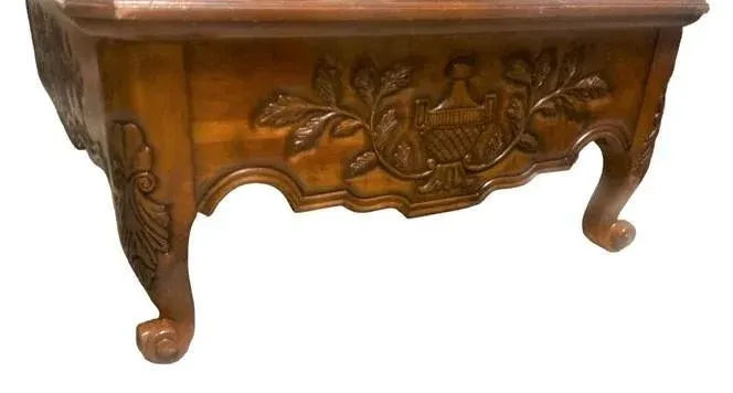 Late 20th Century Large French Provincial Carved Cherry Wood Cocktail or Coffee Table - Attributed to Karges - Image 7