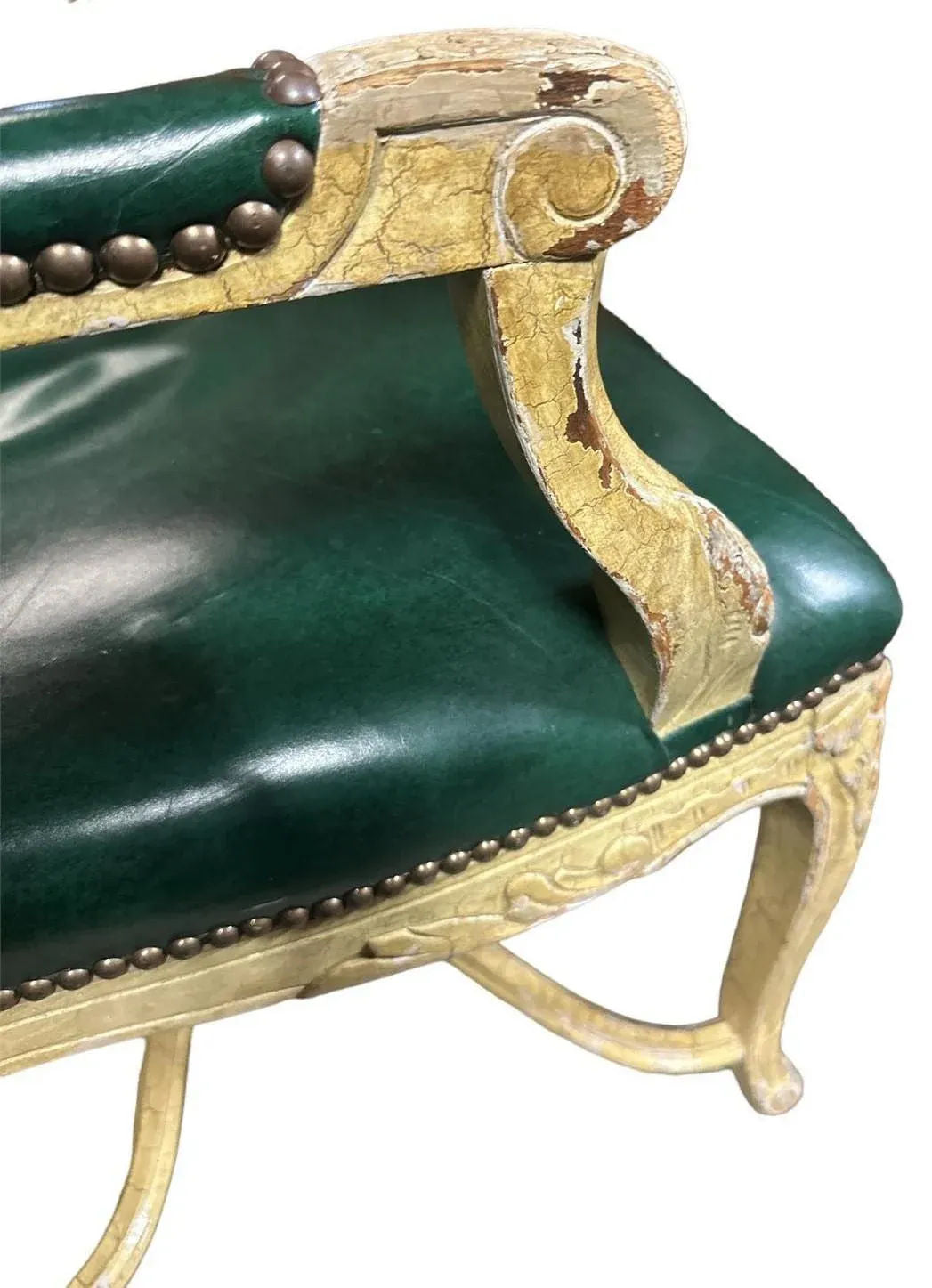 Vintage French Louis XV Fauteuils With Leather Upholstery and Distressed Finish - Late 20th Century - Image 7