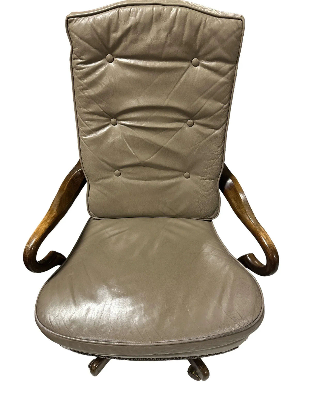 Button Tufted Leather Vintage Executive Swivel Chair With Nail Head Trim - Image 7