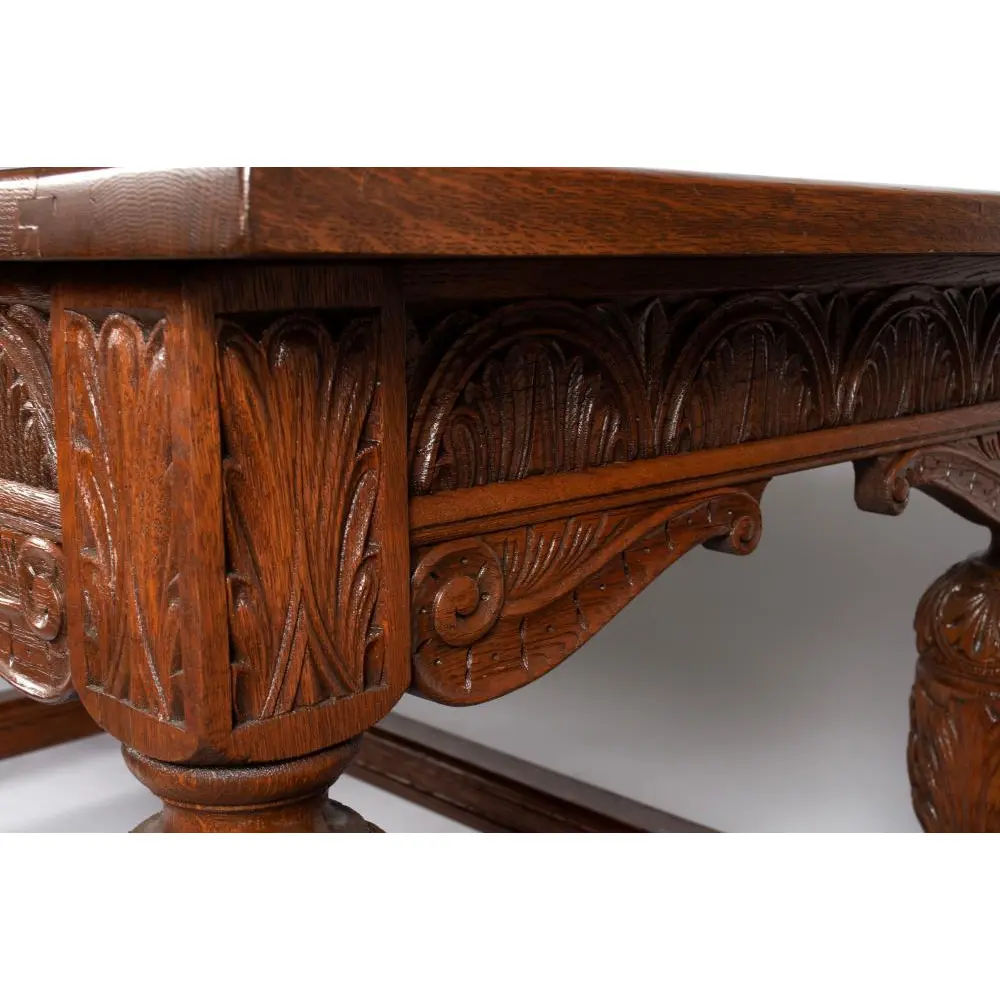 Antique English Jacobean Refectory or Library Table - Monumental 9 Foot - Elegantly Carved Oak - Circa 1910 - Image 7