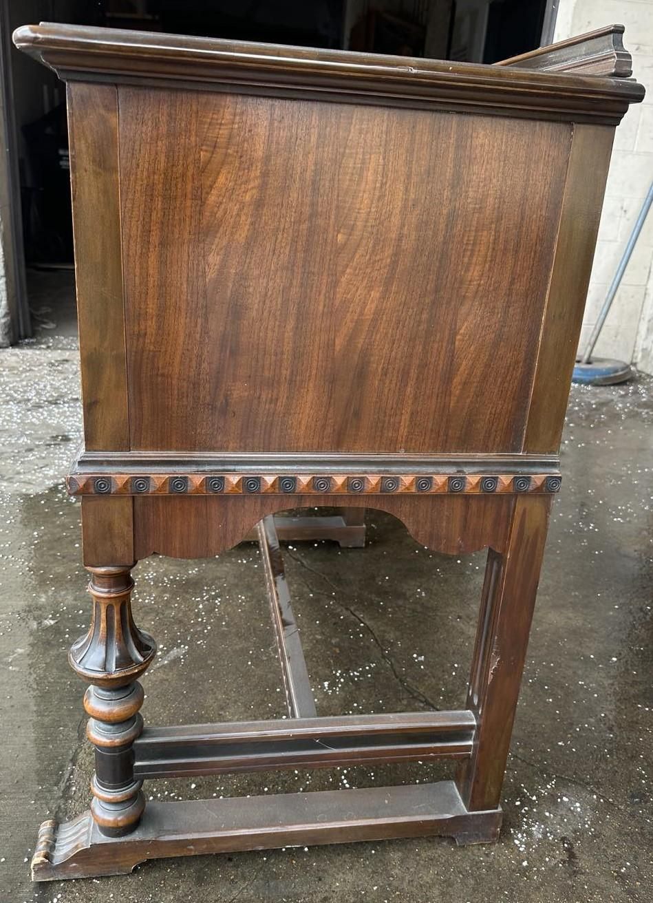Antique Berkey & Gay Spanish Revival Ornate Walnut and Burlwood 72" Sideboard - Crafted in Grand Rapids Circa 1917 - Image 7