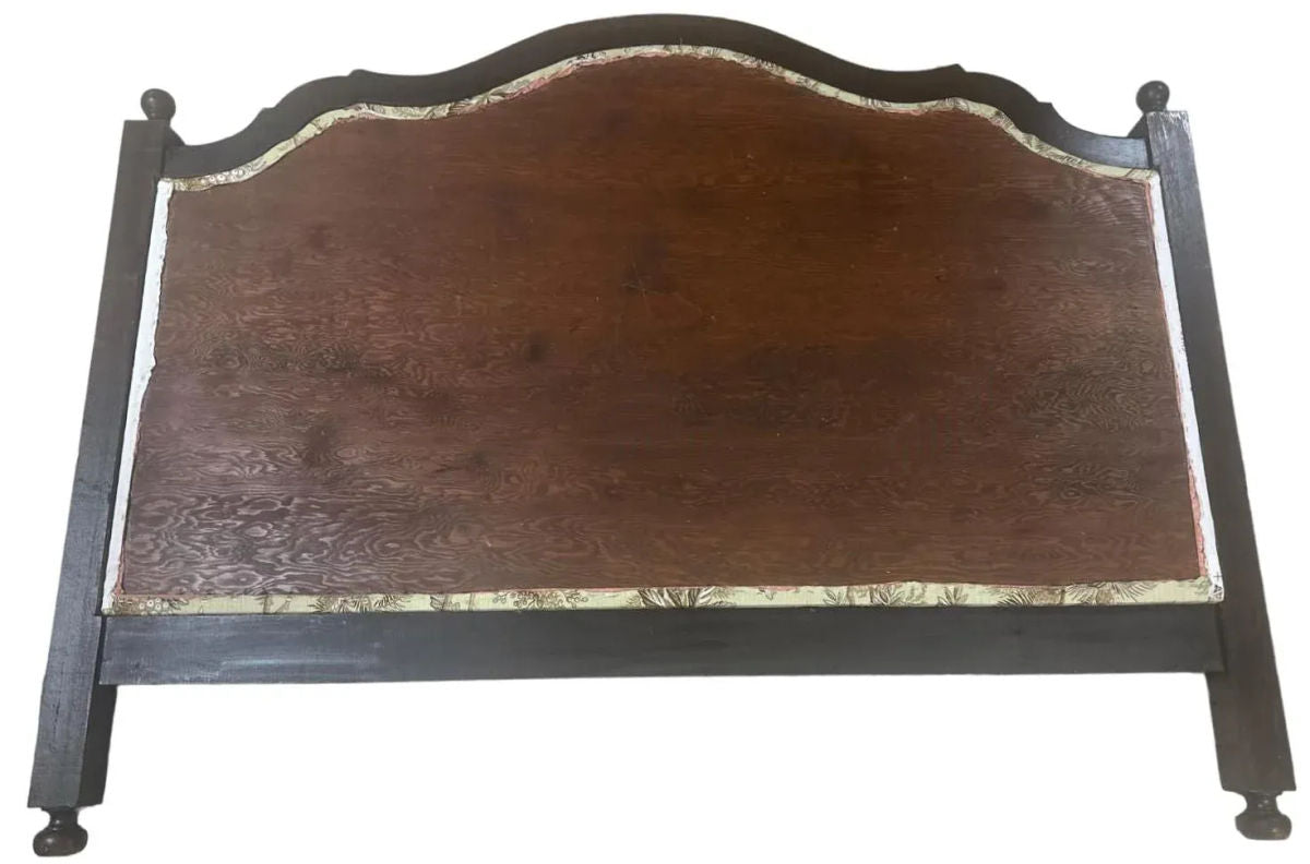 New Schumacher Chinoiserie ‘Brantwood Vine’ Linen Upholstery on Antique 19th Century Walnut Headboard - Image 7