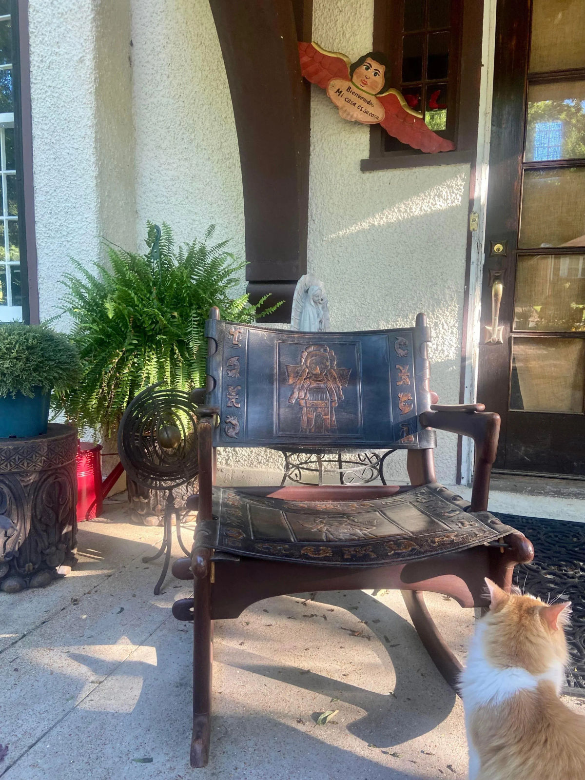 Angel Pazmino Tooled Leather Rocking Chair Handmade in Ecuador - Vintage Mid 20th Century - Image 7