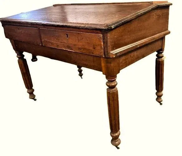 19th Century Antique Walnut Slant Top 48" W X 46" D X 37" H Merchant or Drafting Desk for Use Standing - Image 7